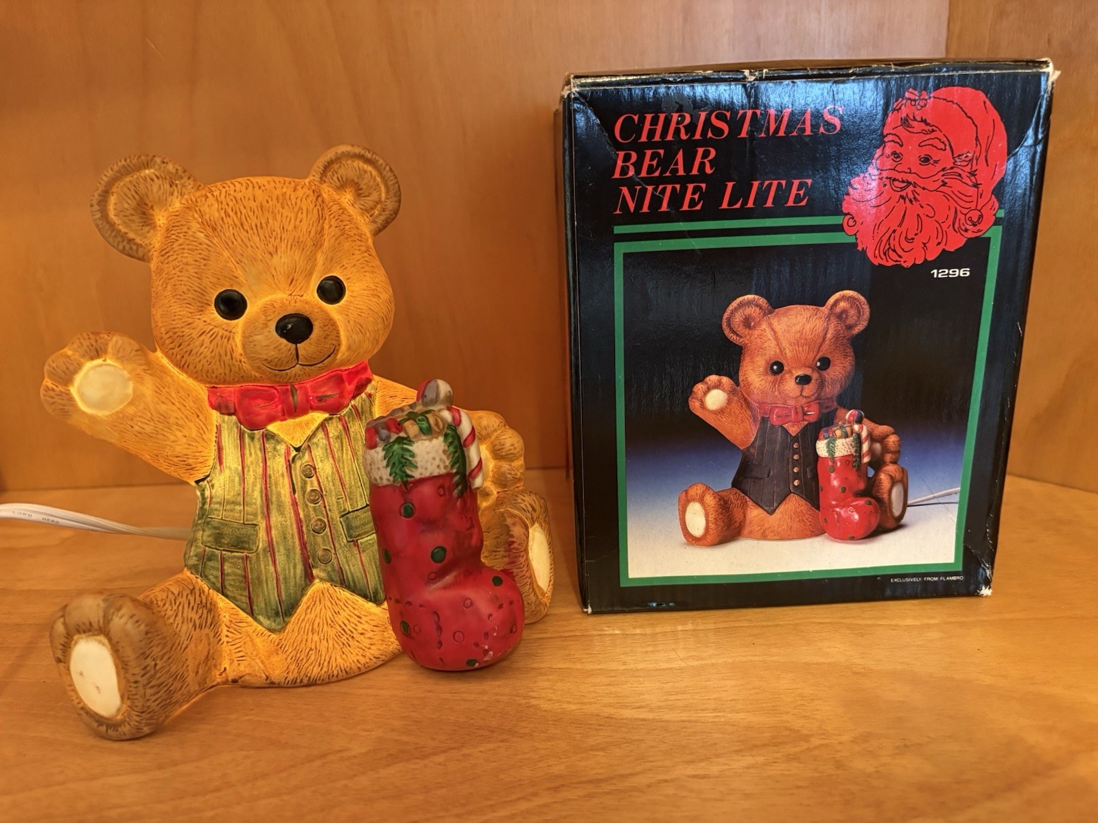 Vintage Flambro Christmas Bear Night Light With Box