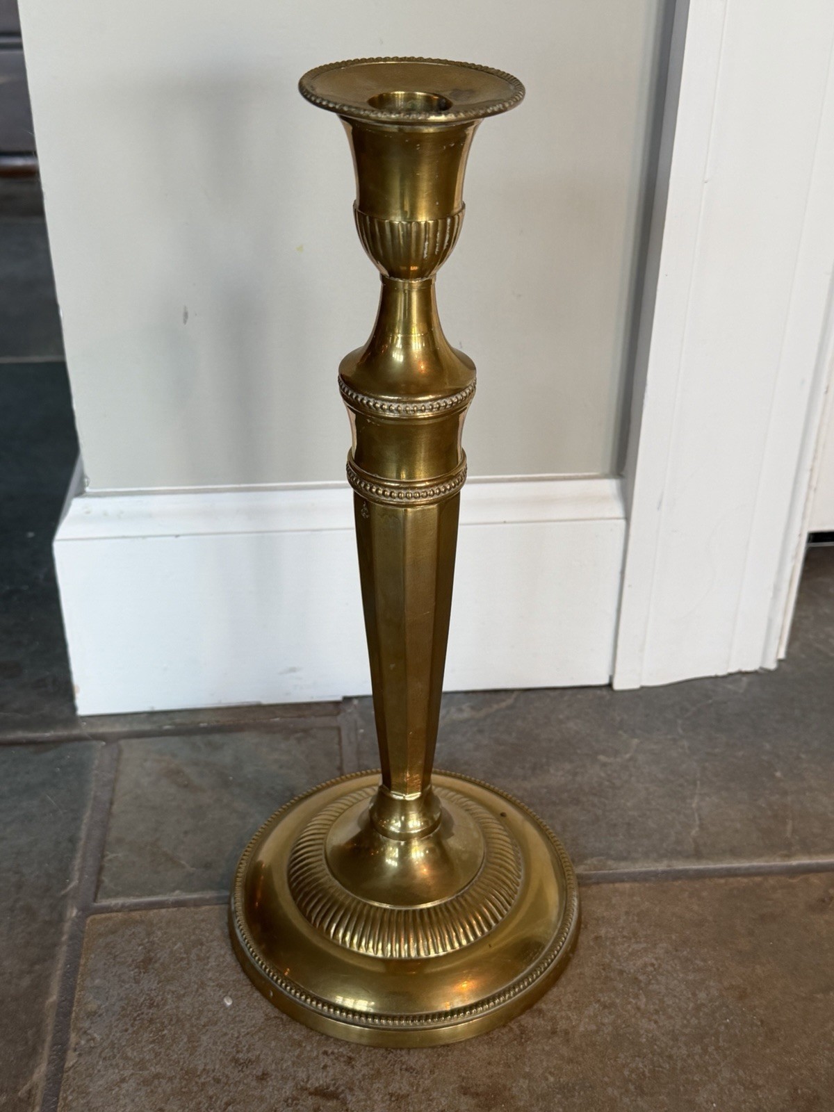 NICE Heavy Brass Candlestick Holder Andrea by Sadek, India, 2.2 Lbs. 12” Tall