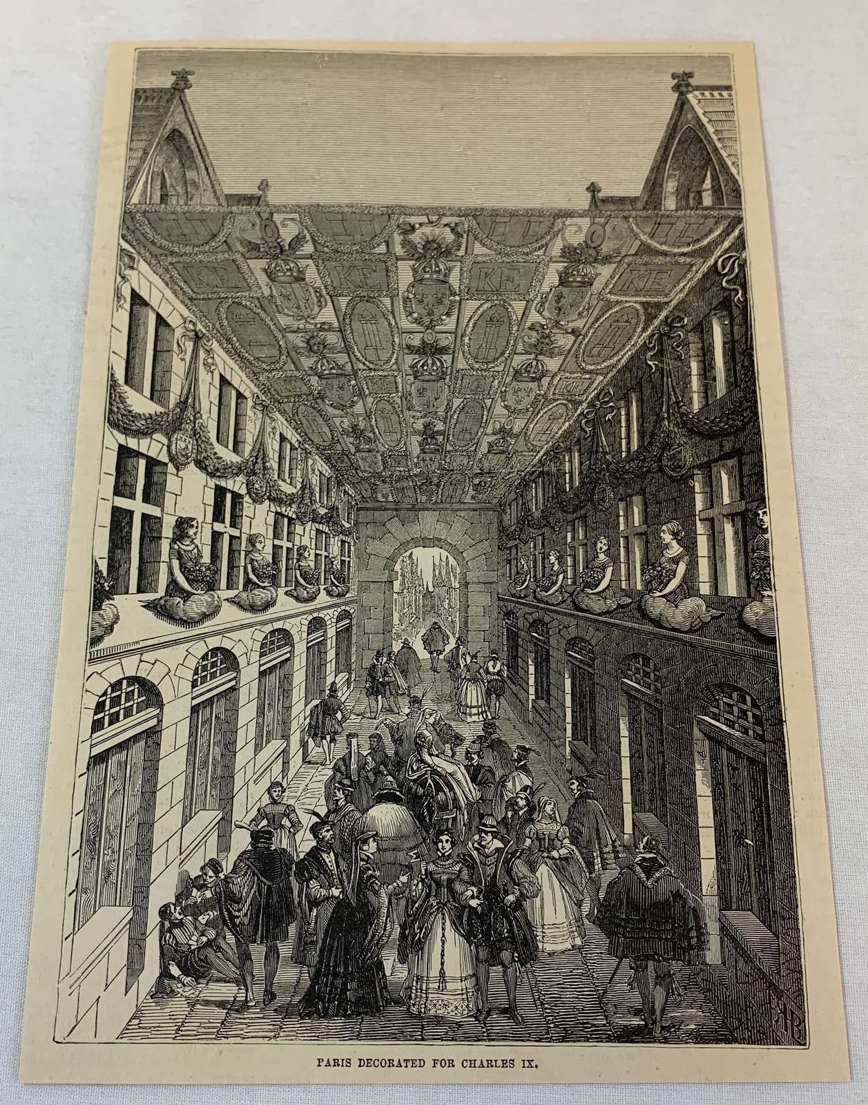 1879 magazine engraving ~ PARIS DECORATED FOR CHARLES IX