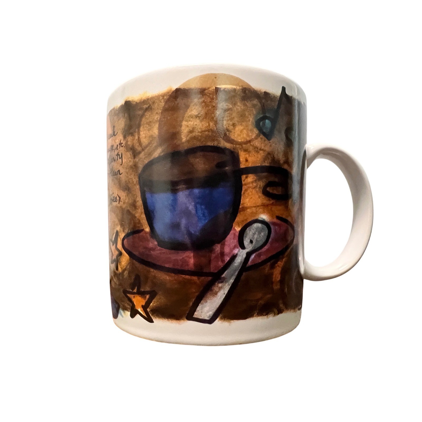Vintage 1998 Starbucks Coffee Break Essentials Mug Ceramic Whimsical Art 1990s