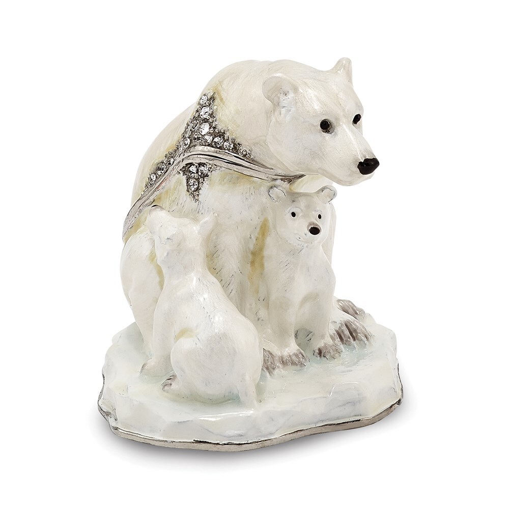 Bejeweled Polar Bear & Cubs Trinket Box