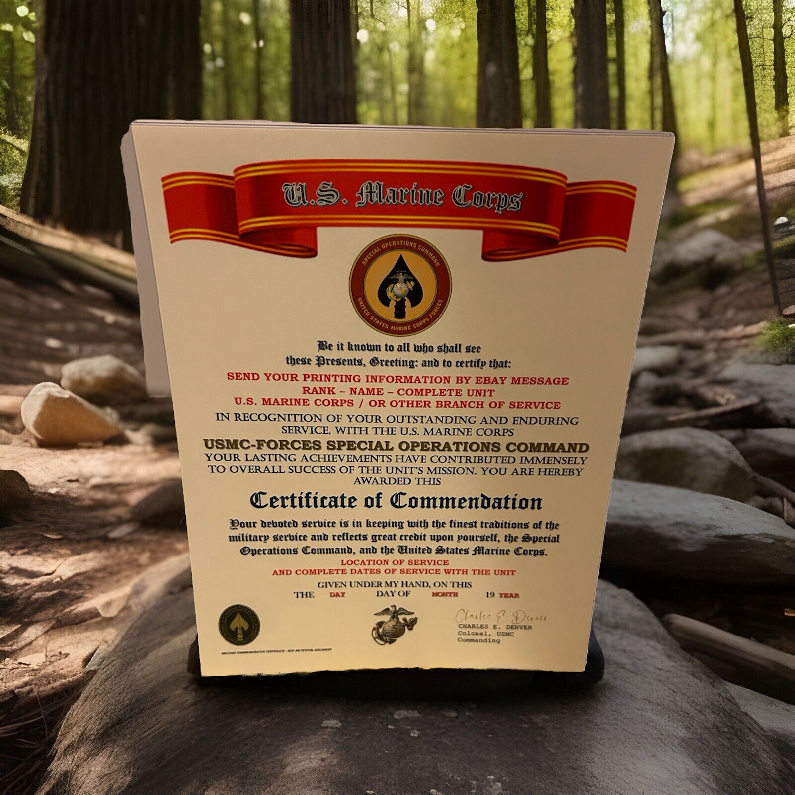 U.S.M.C. / MARINE-FORCES - SPECIAL OPERATIONS CMD ~ CERTIFICATE OF COMMENDATION