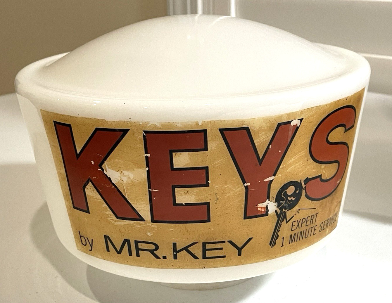 Rare Vintage Mr. Key Expert 1 Minute Service Double Side Advertising Glass Globe