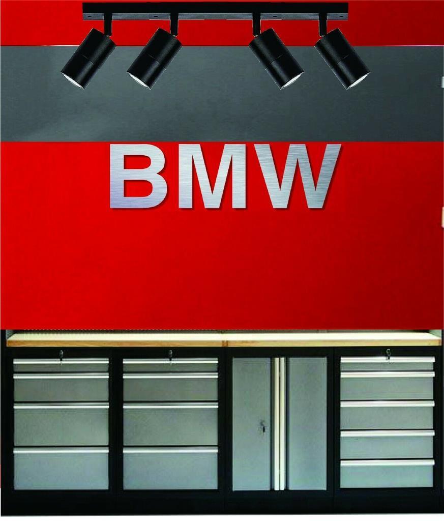BMW Garage Sign, Brushed Aluminum Lettering, 3 Feet Wide, M3, M5