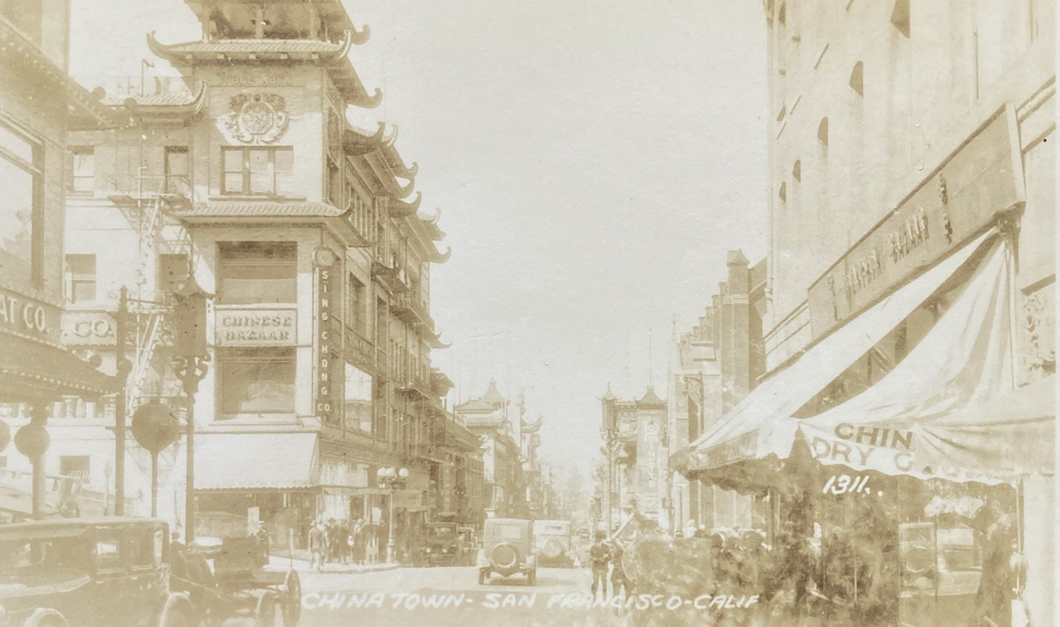 China Town Street Scene San Francisco California RPPC Chinese Bazaar & Signs