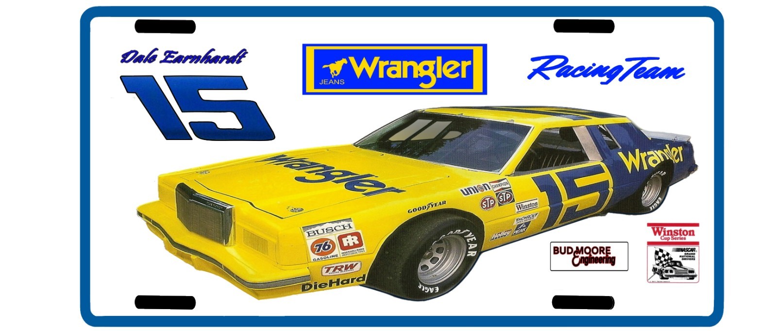 Vintage looking WRANGLER Racing Team DALE EARNHARDT License Plate 15 ford 1980s 