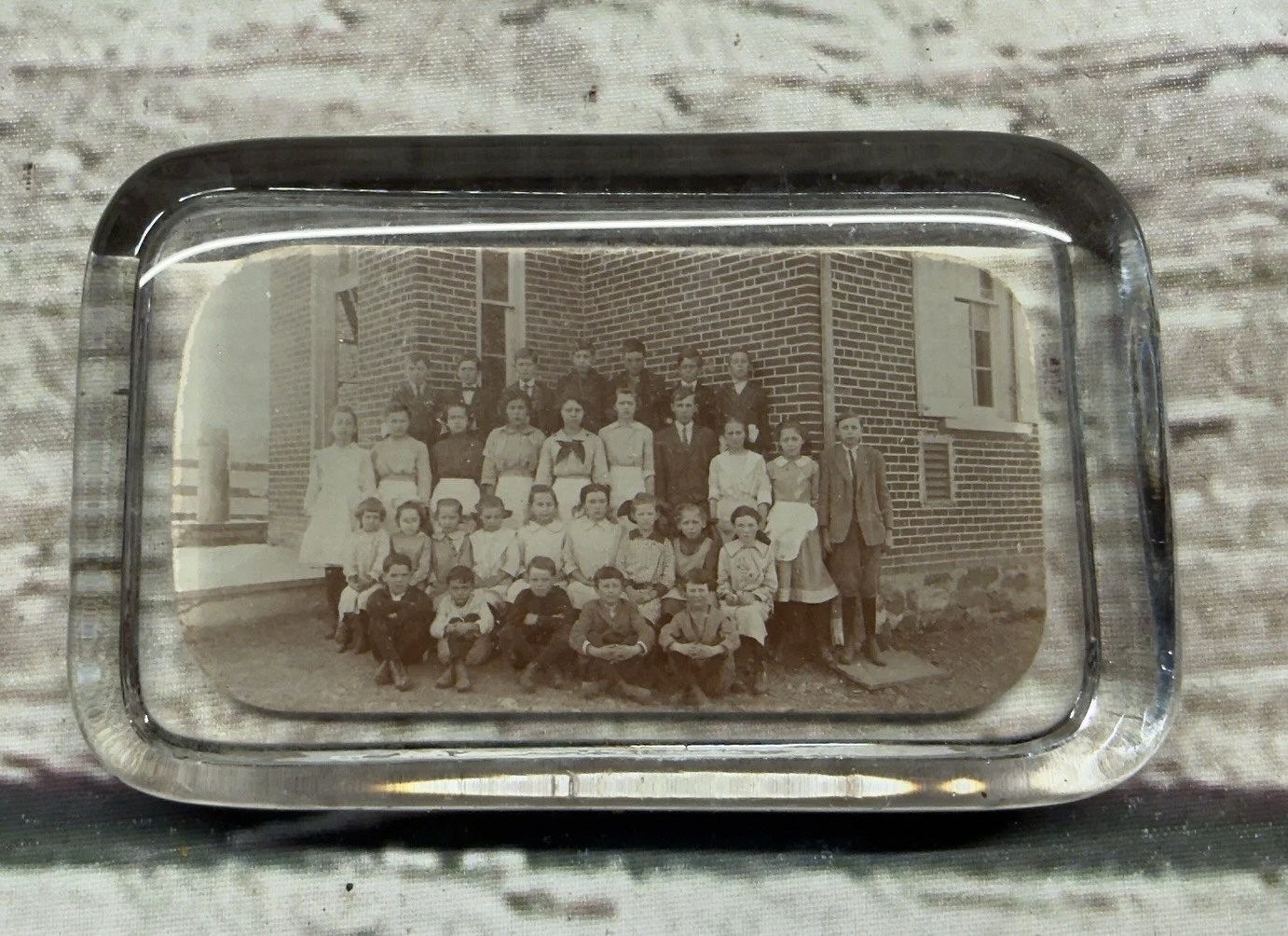 OLD School Photo Children Class School House Lewis Peters 1910 Glass Paperweight
