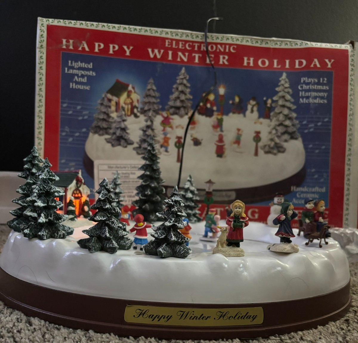 Happy Winter Holiday Christmas Victorian Skating Scene 343427 Lighted Singing
