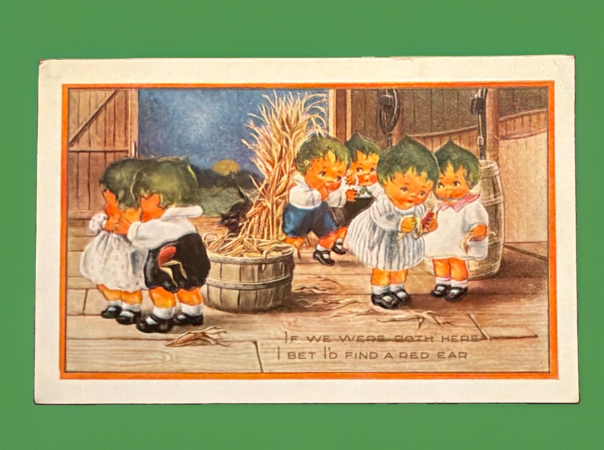 Whitney Halloween Postcard Children Corn Husking Red Ear 1917 Embossed Posted