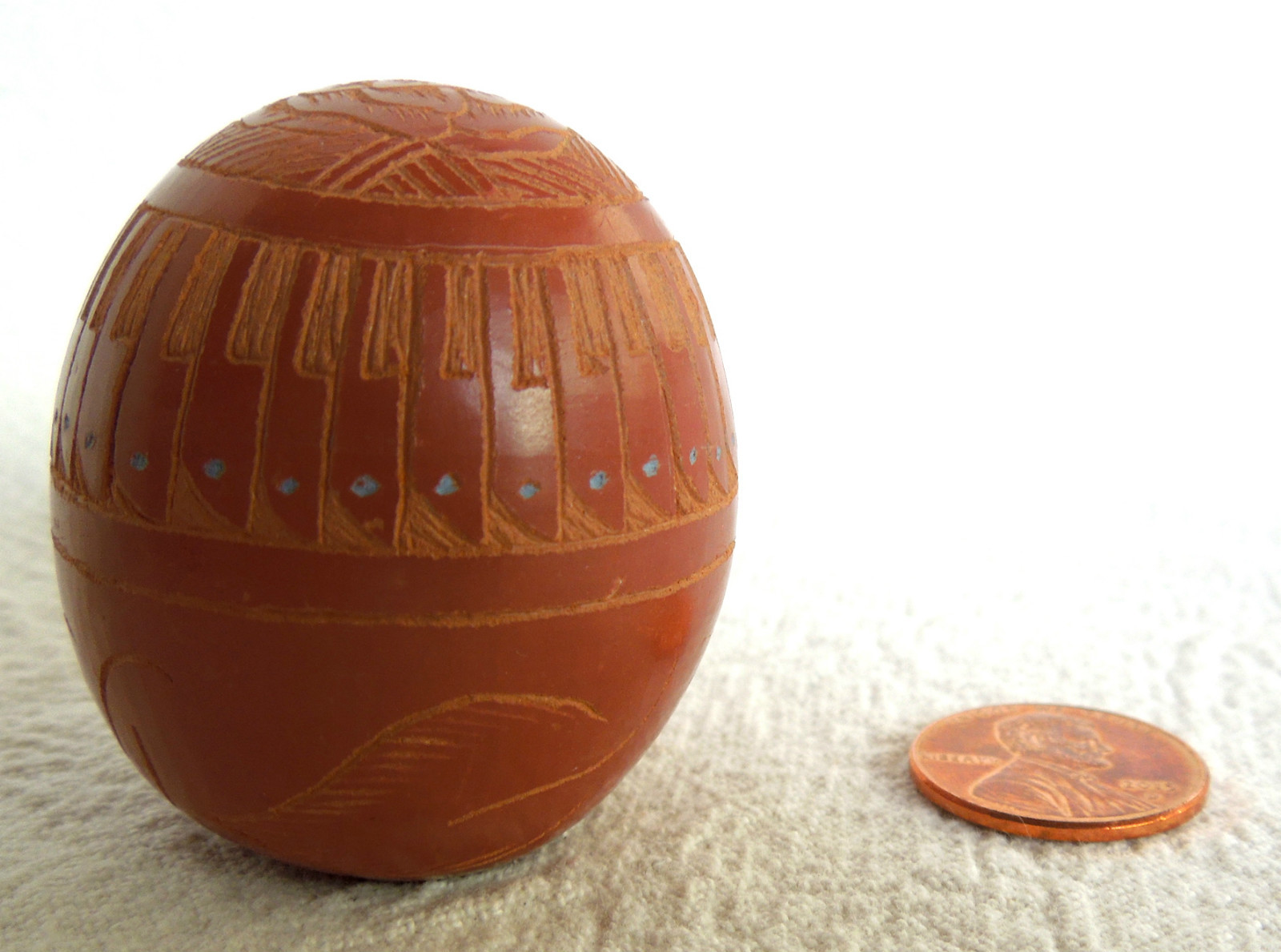 Miniature NAVAJO Redware Pottery SASHA BLUESKY Sgrafitto Eagle Feathers 