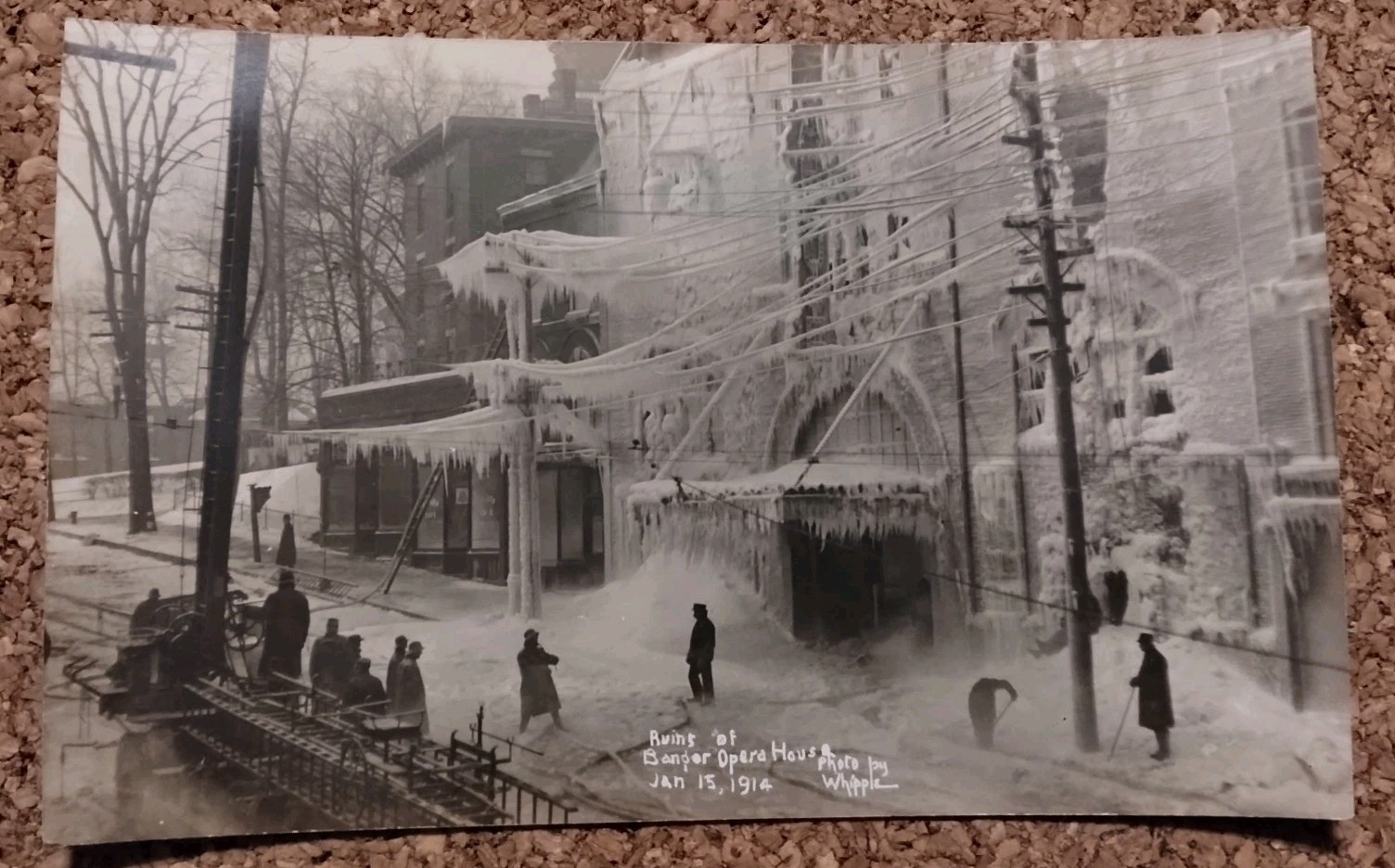 VINTAGE REAL PHOTO POSTCARD - THE OPERA HOUSE FIRE AT BANGOR, MAINE JAN 15, 1914