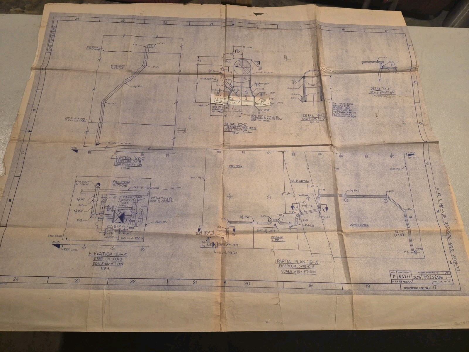 Vintage US Navy NAVSEA Blueprint Ship Engineering Drawing 5926286 Sheet 3
