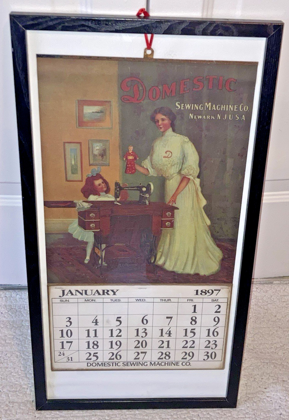 1897 Antique Victorian DOMESTIC SEWING MACHINE CO. Promotional Framed CALENDAR