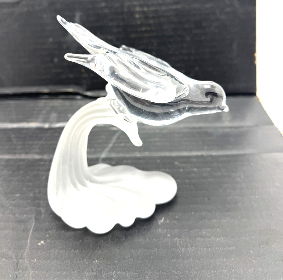 SILVESTRI ? HAND BLOWN GLASS FROSTED CRYSTAL LOVE BIRD BRANCH BASE DOVE figurine