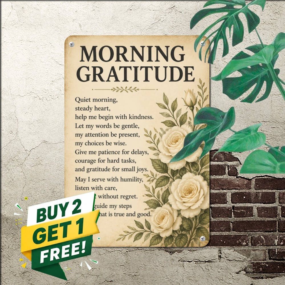 Daily Morning Gratitude Prayer Family Dining Room Plaque Metal Tin Sign 8x12