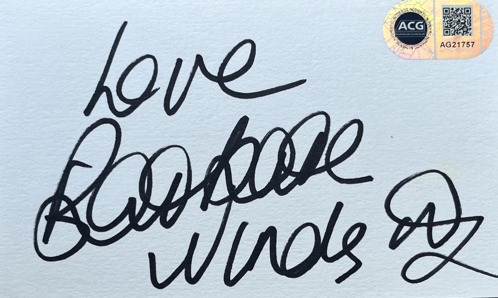 Barbara Windsor Signed Index Card ACG COA AG21757