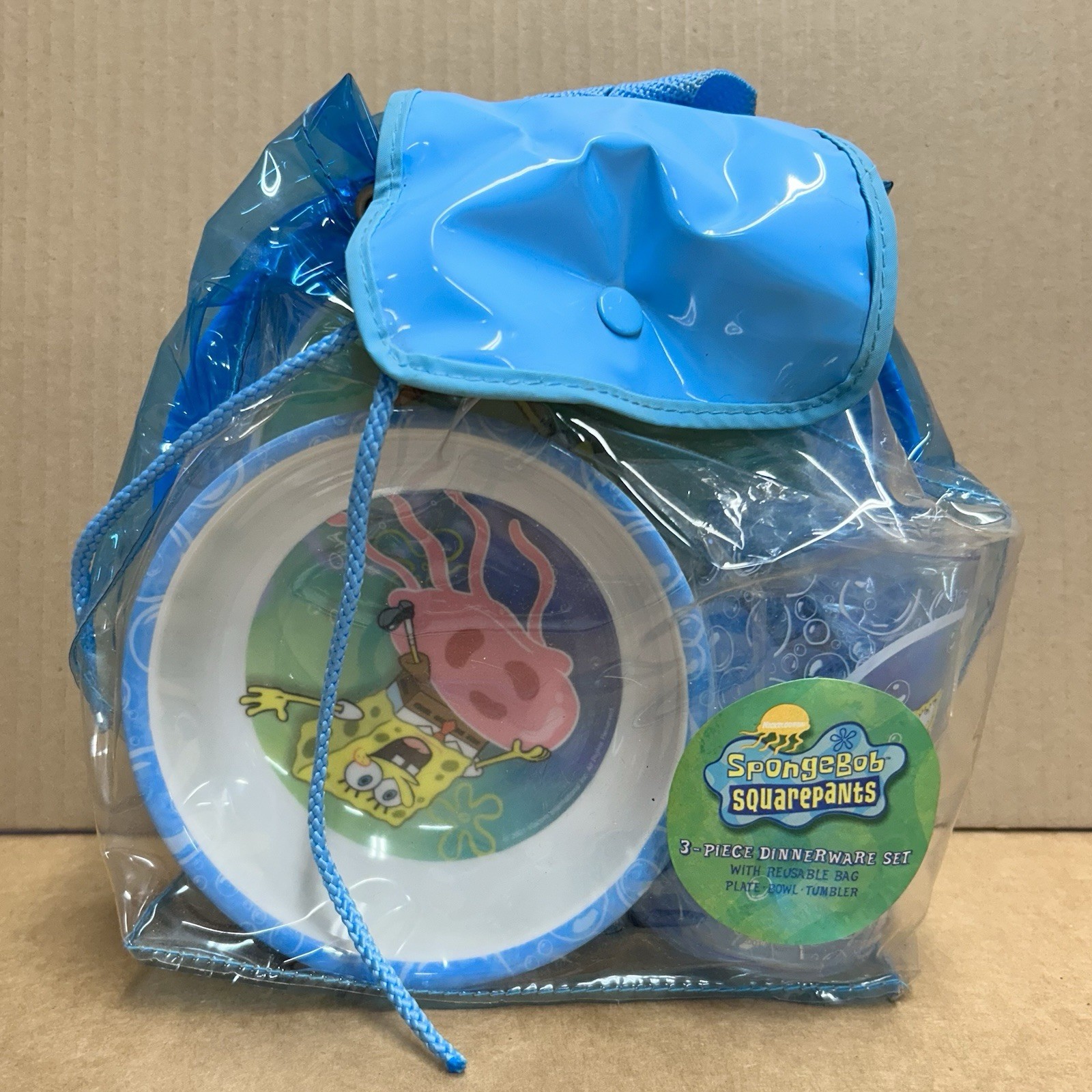Vintage Spongebob Squarepants Three-Piece Dinnerware Set Clear Backpack 2001 NEW