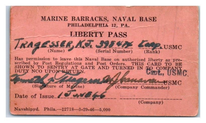 Post WW2 Philadelphia Marine Barracks Liberty Pass Navy Shipyard