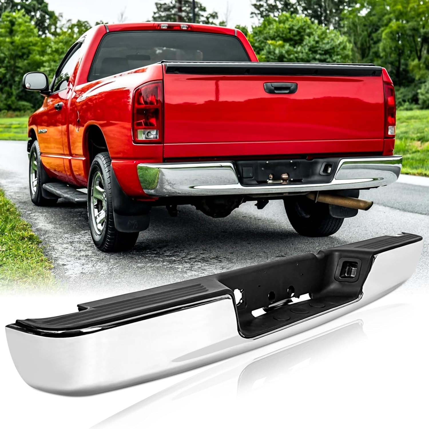 Steel Rear Step Bumper Assembly Compatible with 2002-2008 Dodge Ram 1500, 2003-2