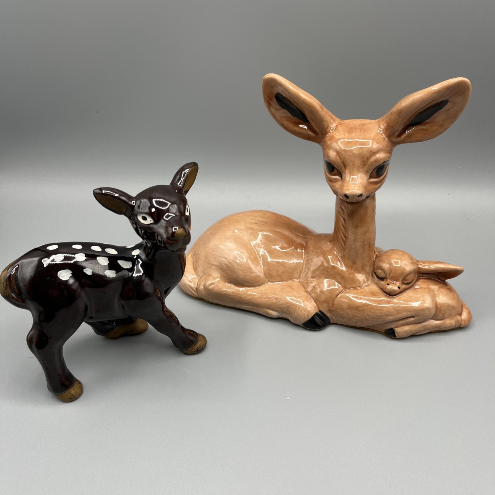 Vintage Ceramic Deer Figurine set of 2 1950\'s Made In Japan Adorable Kitschy MCM