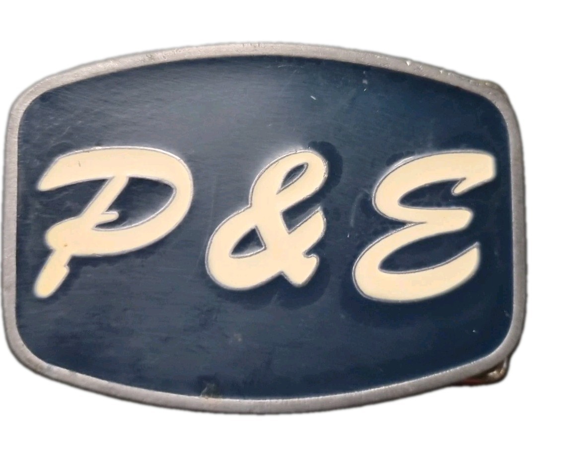 Vtg P&E Peoria and Eastern Railway Pewter Belt Buckle A Classic Issue Railroad