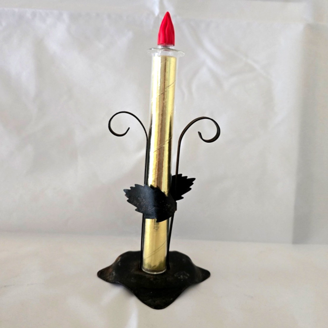 Vintage Antique Perfume Bottle Bouton Candle Wrought Iron Look Holder 1928