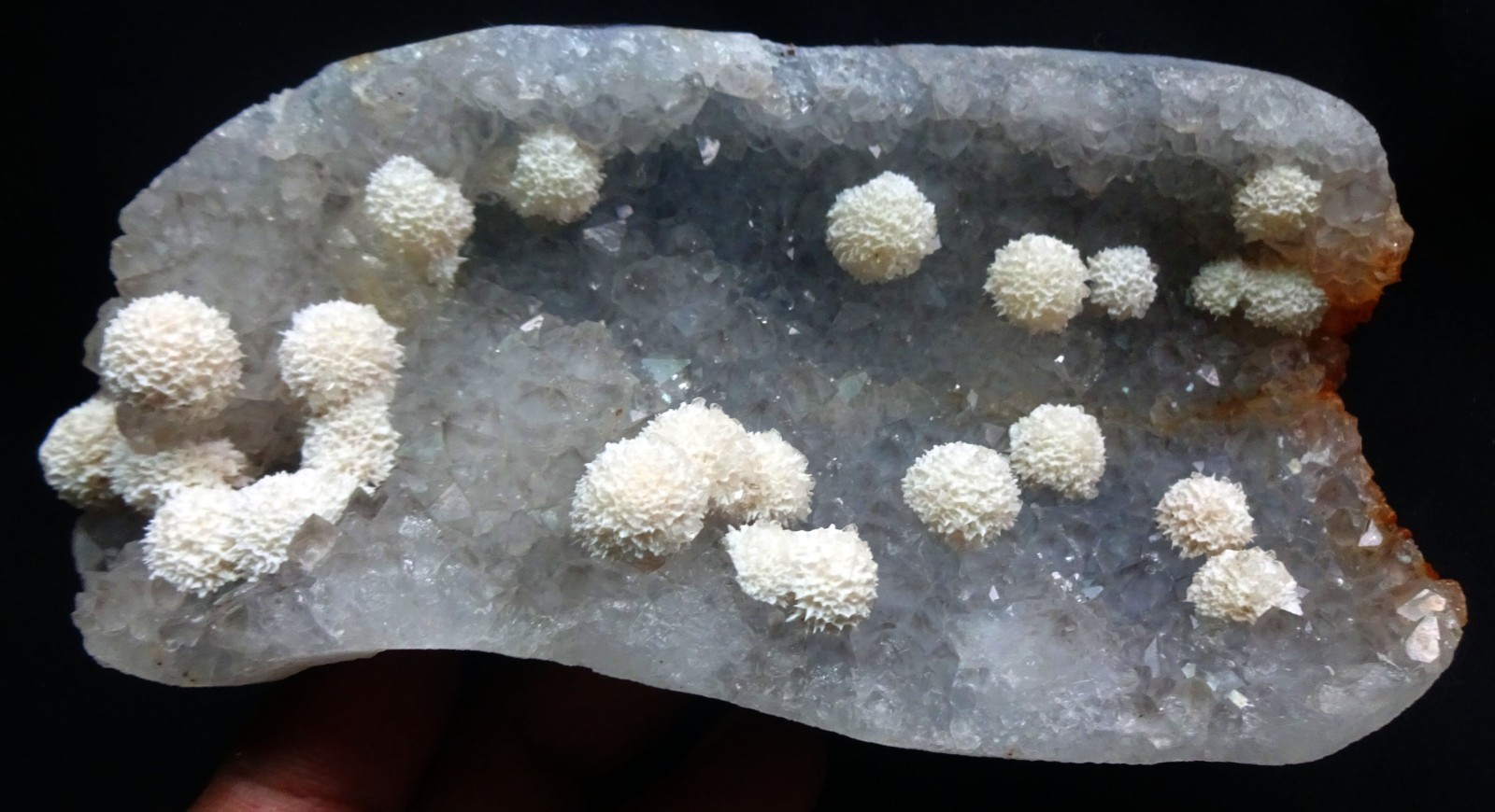 STUNNING OKENITE BALLS IN AMETHYST MATRIX SEMI GEODE MINERALS SPECIMENS
