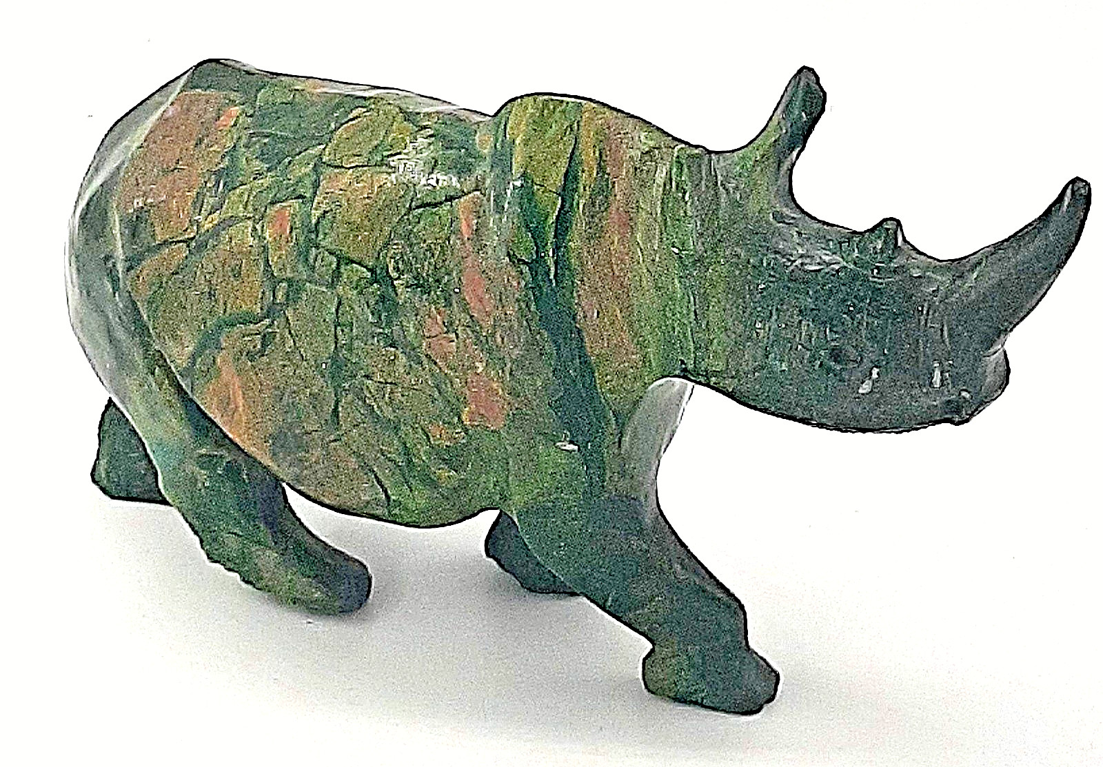 Vintage Verdite Serpentine African Zimbabwe Rhino 7 in x 4 in