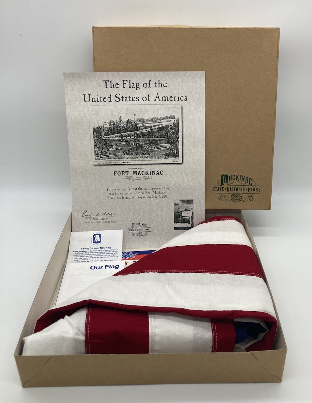 VTG American Flag Flown July 4, 2000 At Fort Mackinac MI 3’x5’ Box & Certificate