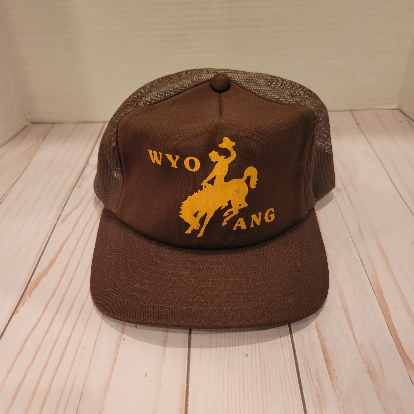 Vintage Air National Guard Trucker Hat Snap Back Mesh Wyoming Brown USA
