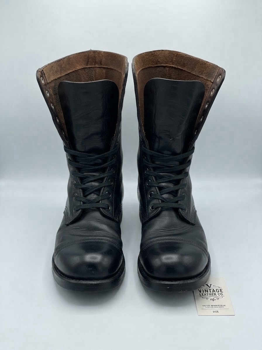 Vintage 1950s/60s US Military Cap Toe Service Boots Black Leather Size 10.5 R