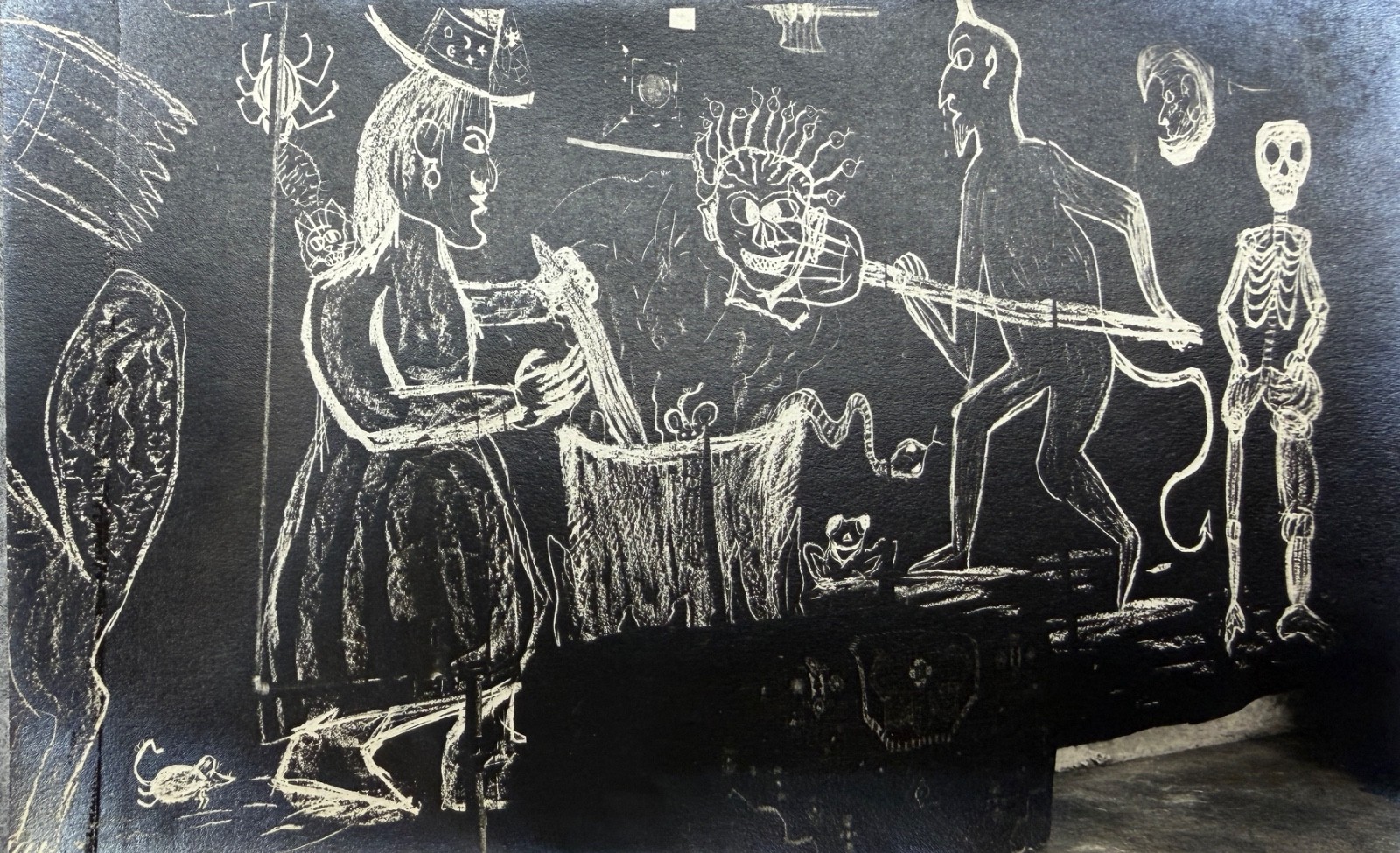Antique c1920 Macabre Witch Devil Skeleton Photo NYC Greenwich Village?