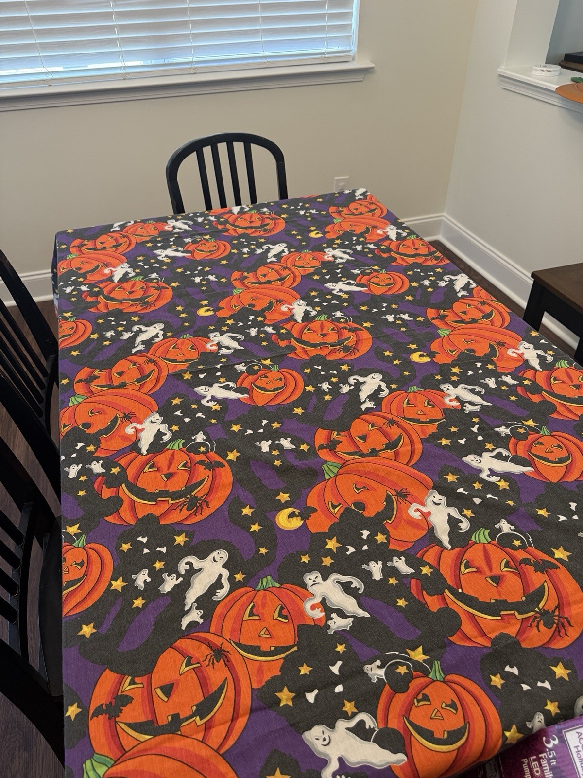 Vintage 90s Halloween Tablecloth Ghost Jack o Lanterns Cat 59”x103”