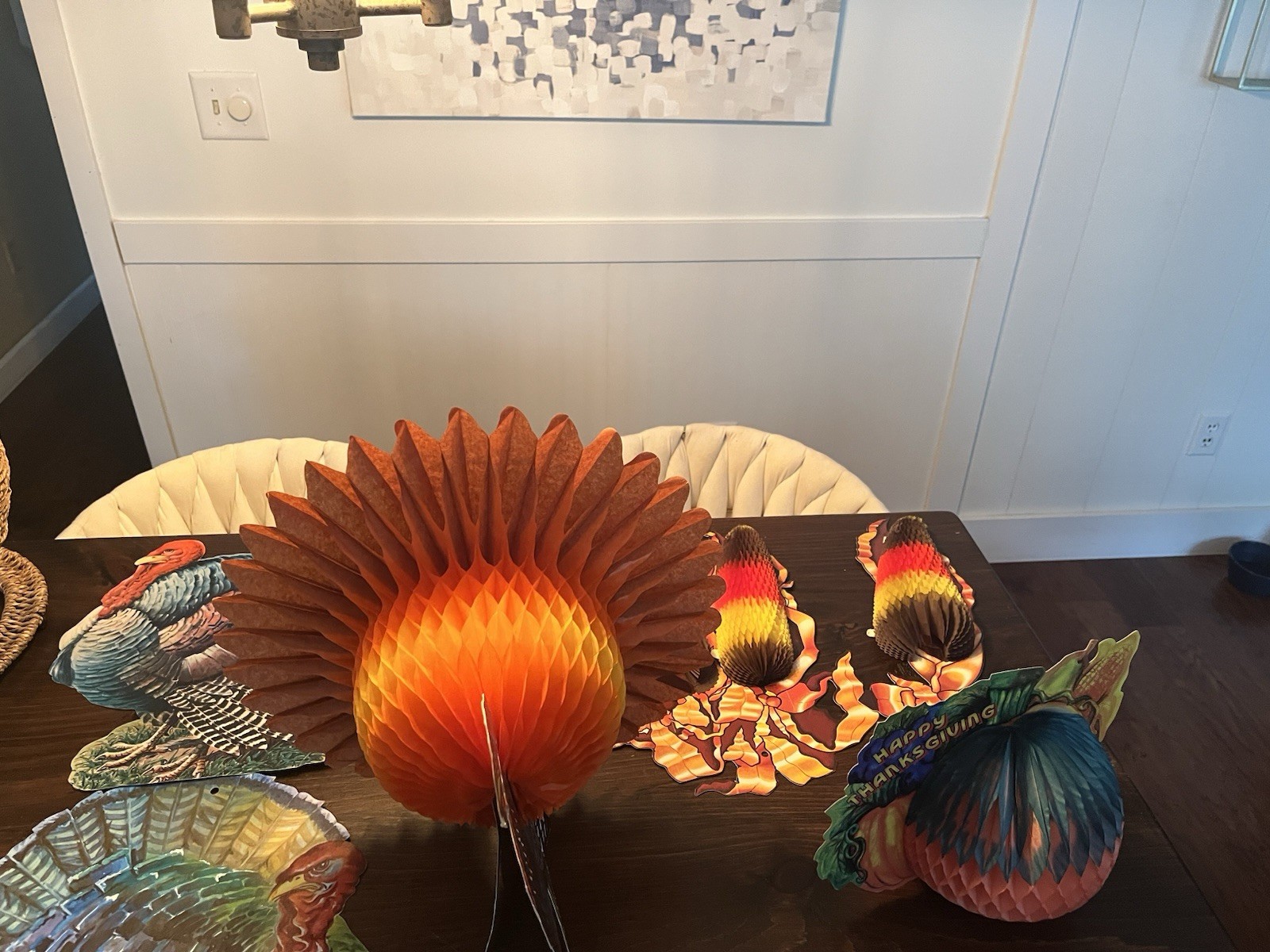 Vintage Thanksgiving Die Cuts Honeycomb Turkey Harvest Corn