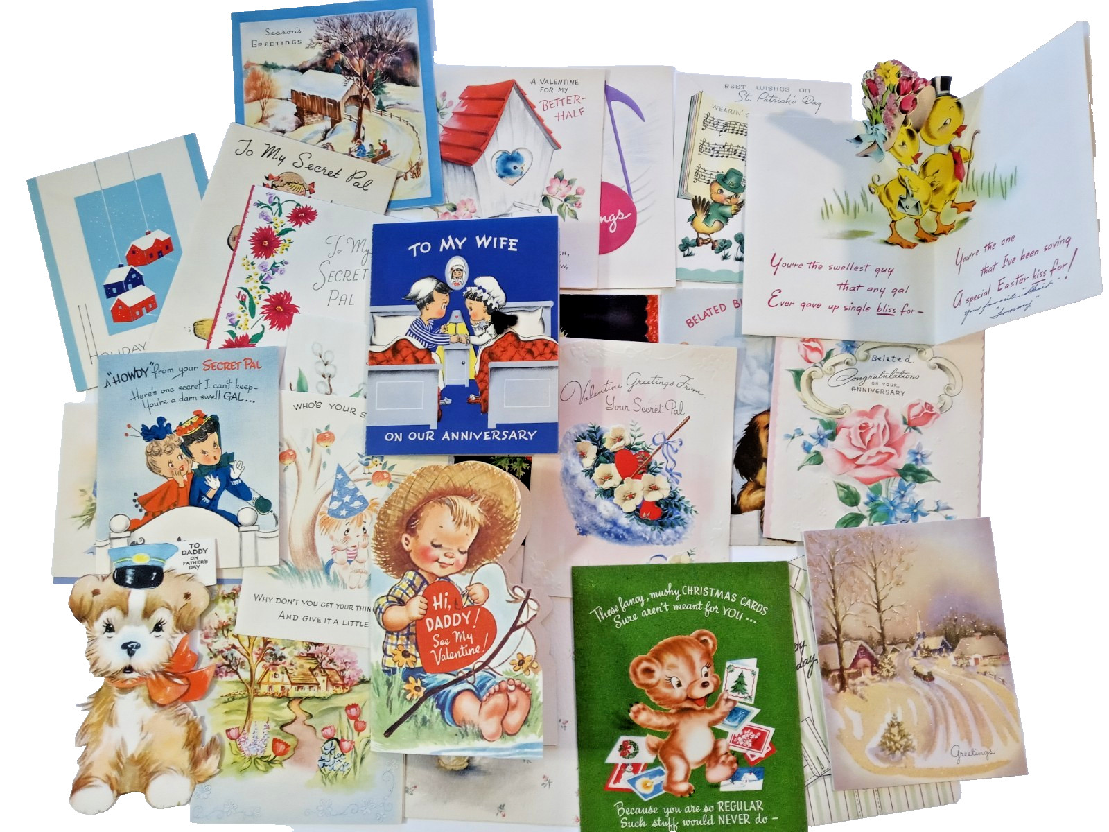 Vintage Greeting Cards mid-century lot of 24 Valentines  Easter Secret Pal +++