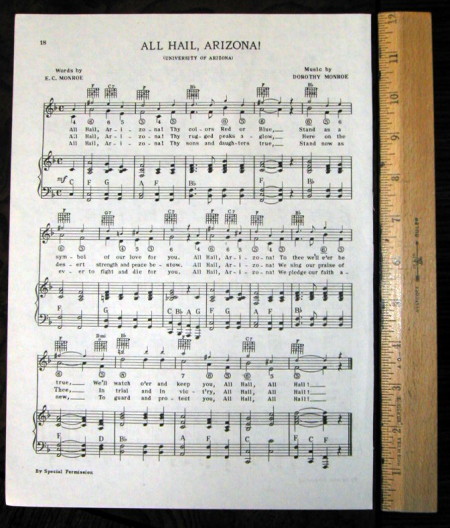 UNIVERSITY OF ARIZONA Vintage Song Sheet c 1938 