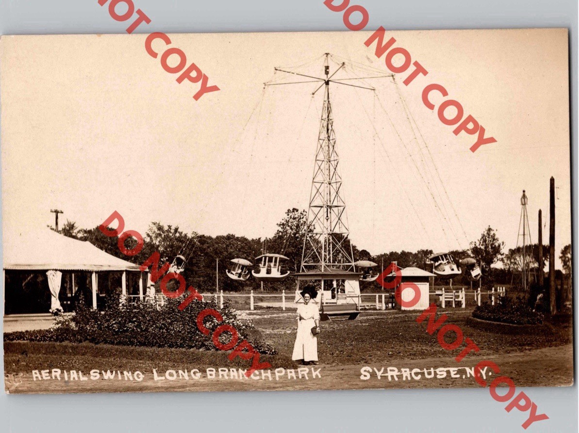 c1910 Aerial Swing Amusement Long Branch Park SYRACUSE New York NY RPPC Photo