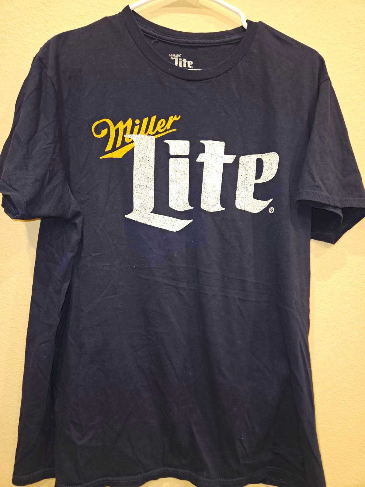 Miller Lite Logo Graphic T-Shirt Navy Blue Breweriana Logo Tee Shirt