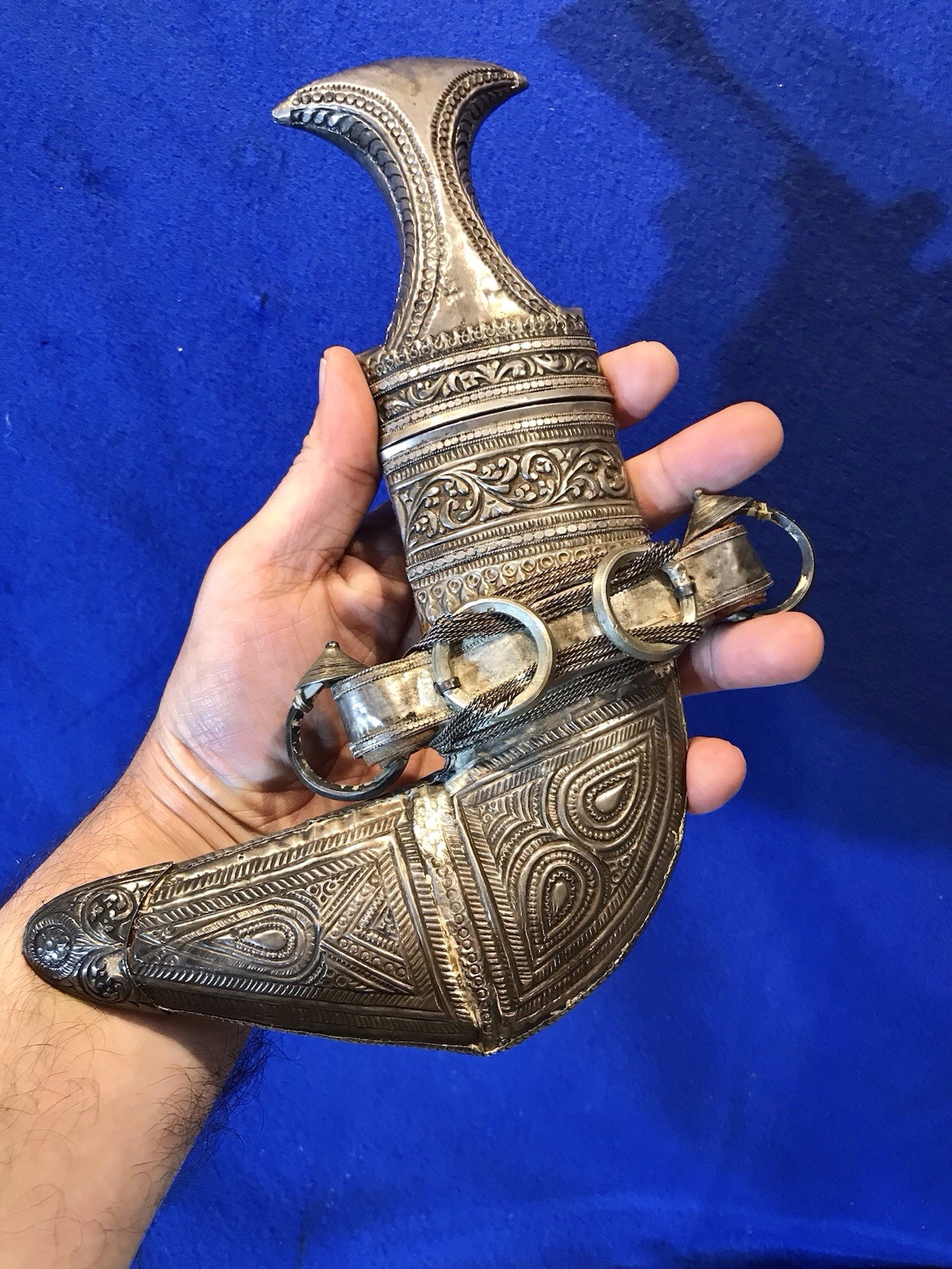 Vintage Arabian Silver Jambiya Dagger& Ornate Silver Sheath &Purple Velvet Cover