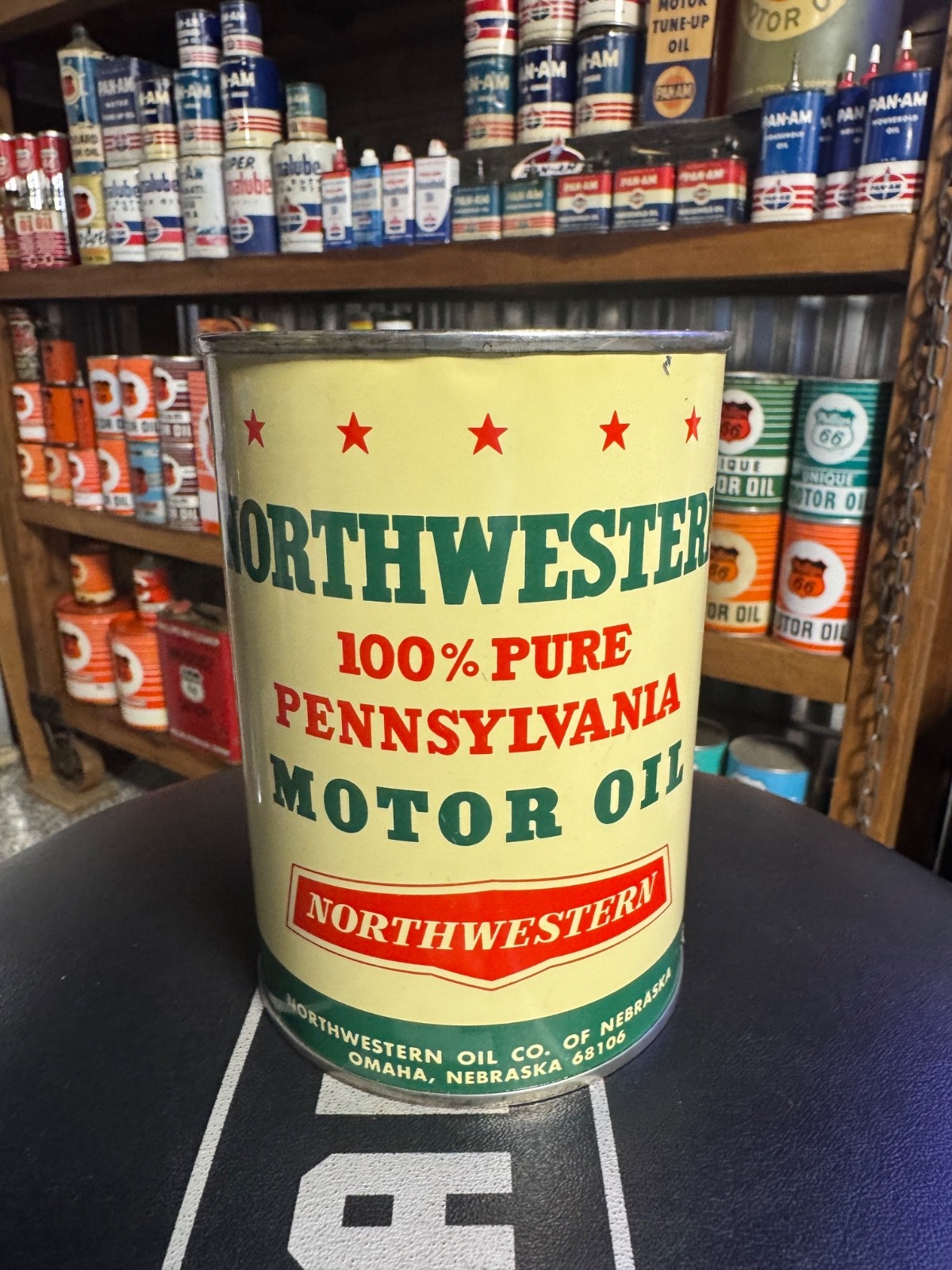 Full NOS Northwestern Oil Can Quart Nebraska