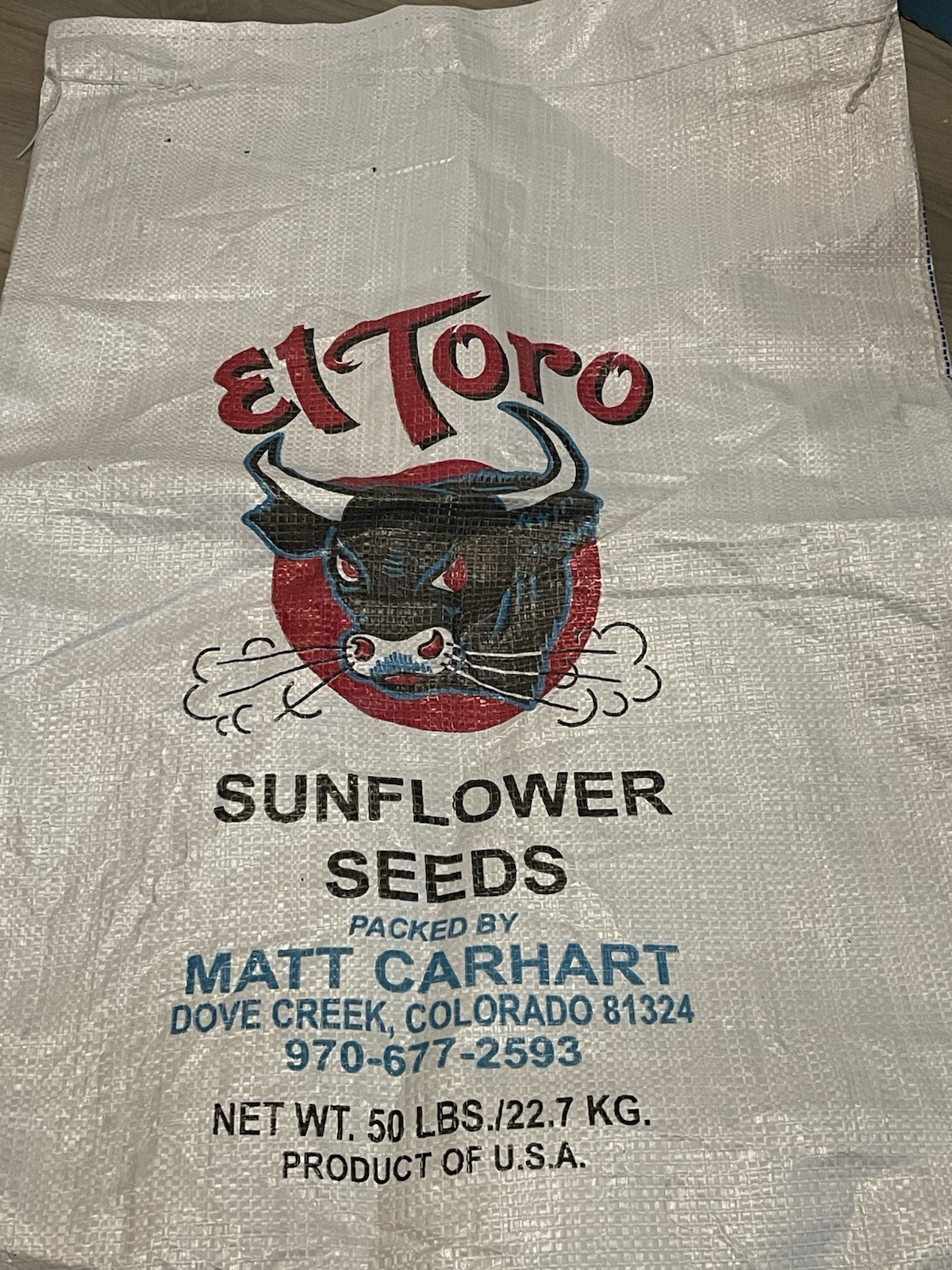 Vintage El Toro Sunflower Seed Sack Extra Large Bag Bull Logo