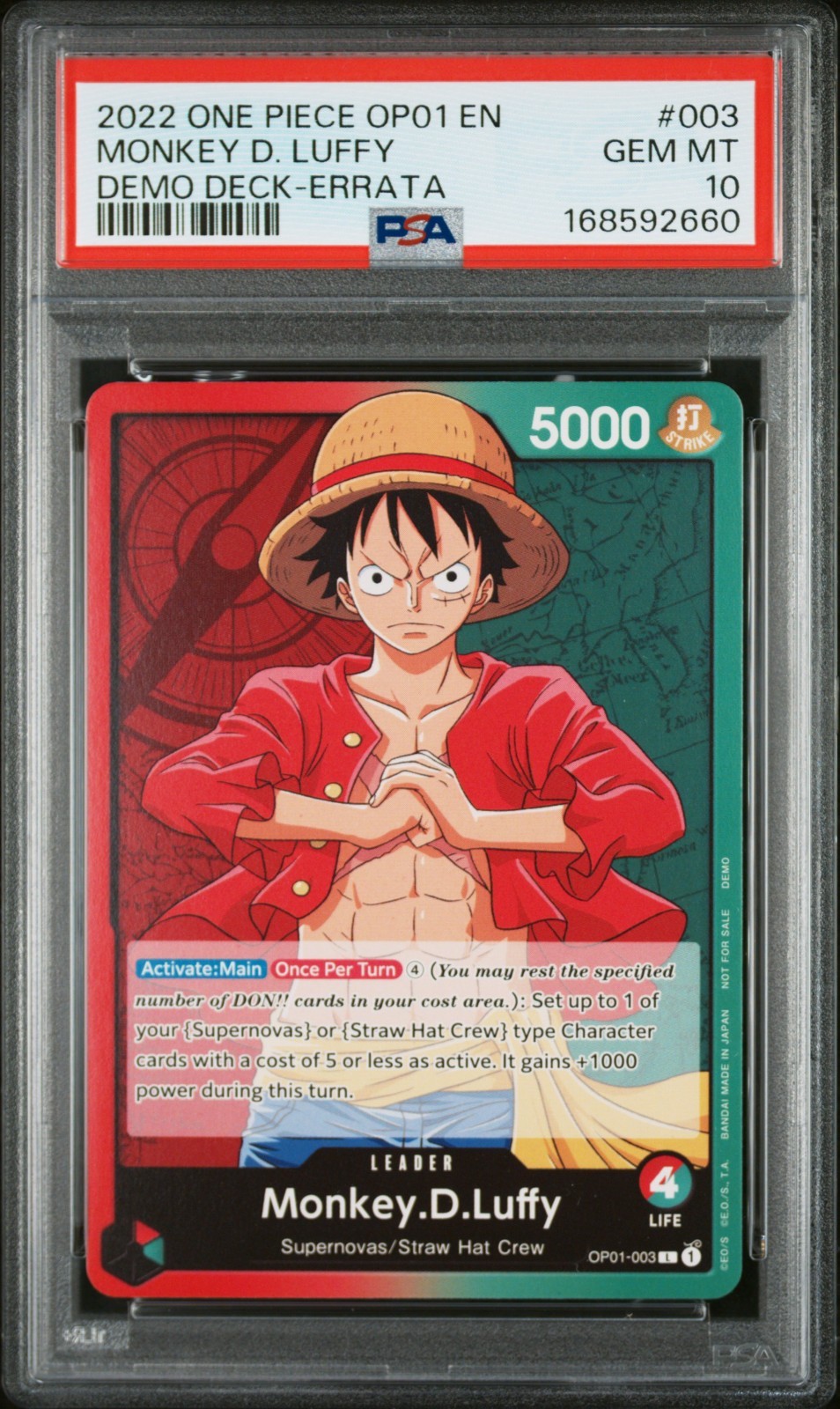 2022 One Piece OP01-Romance Dawn Monkey D. Luffy 003 Demo Deck-Errata *PSA 10*