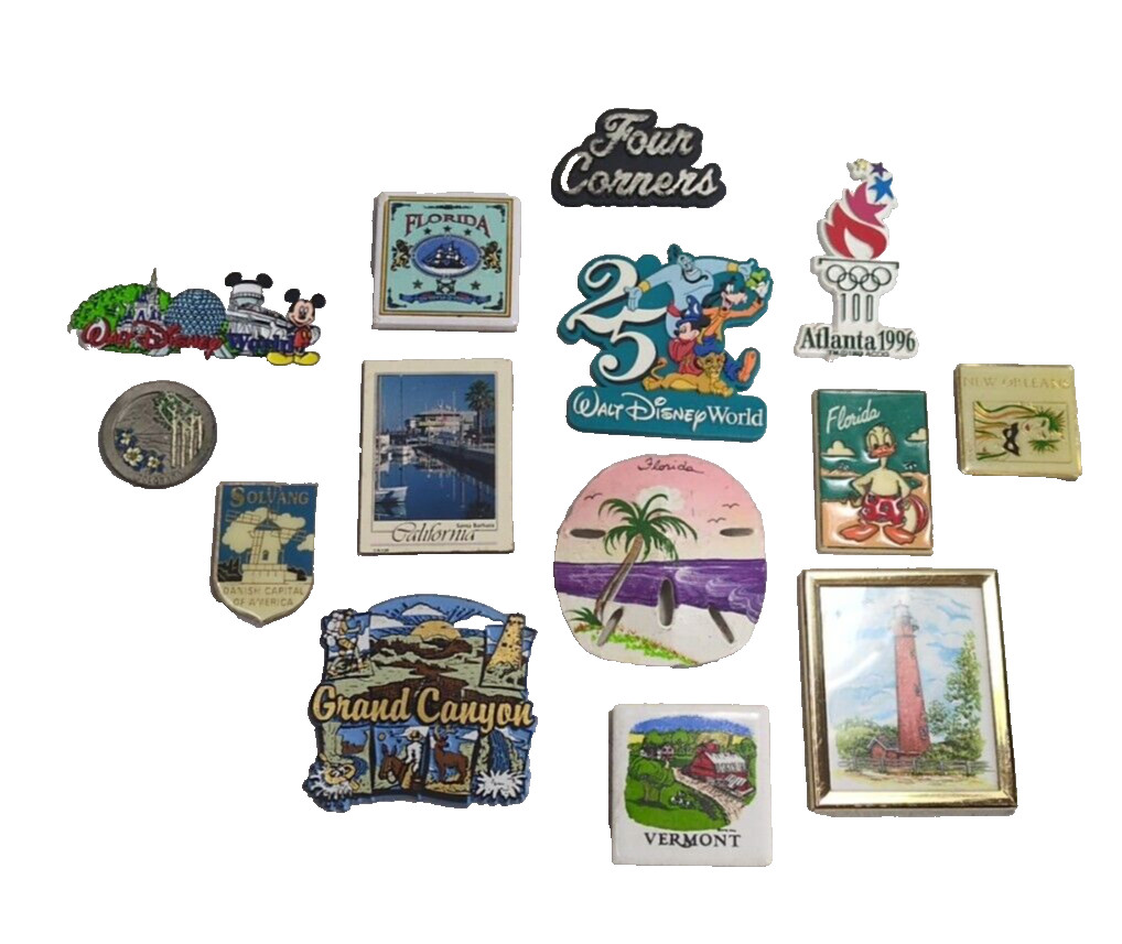 Vintage Travel Magnets Souvenir 14 Ea. Disney Olympics Grand canyon sand dollar