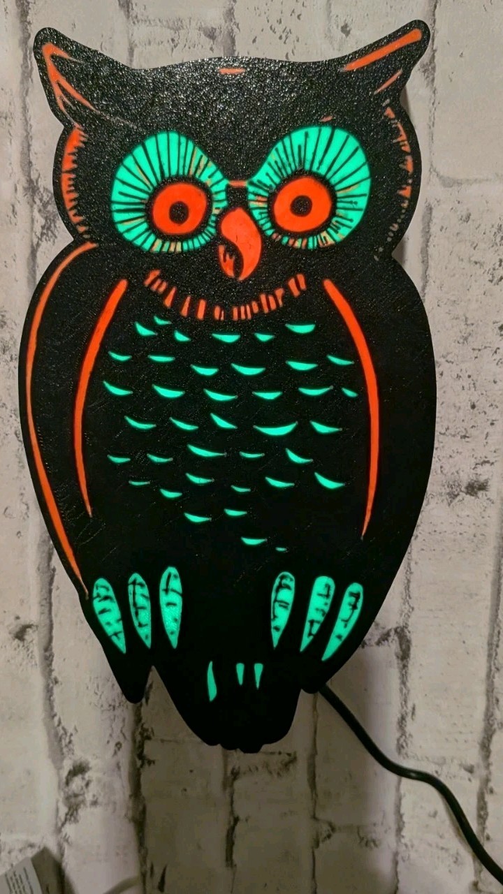 Halloween Decoration Vintage 50s Style Owl Light Box