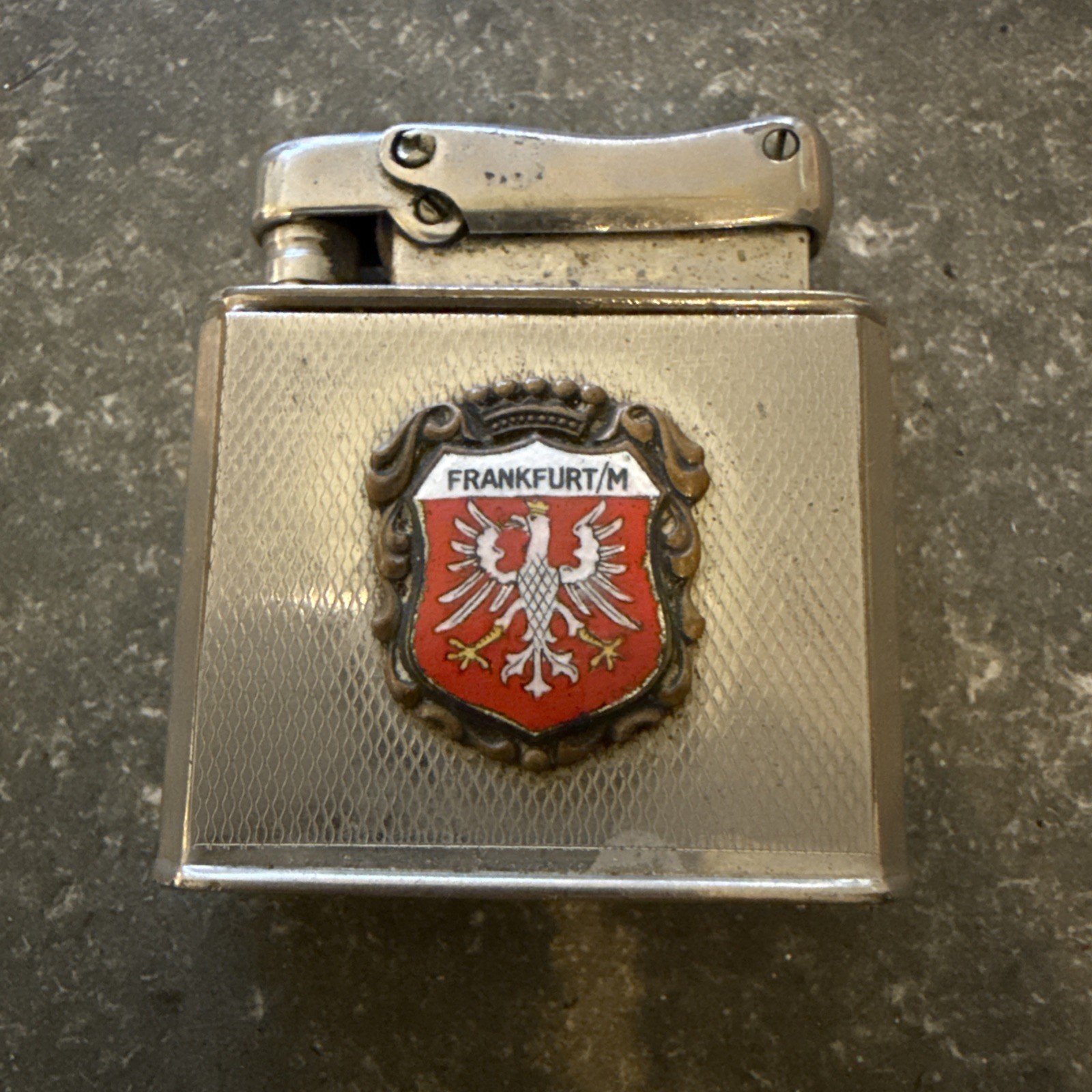 Ibelo Monopol Lighter Vintage Frankfurt Germany Souvenir Enamel Crest Petrol