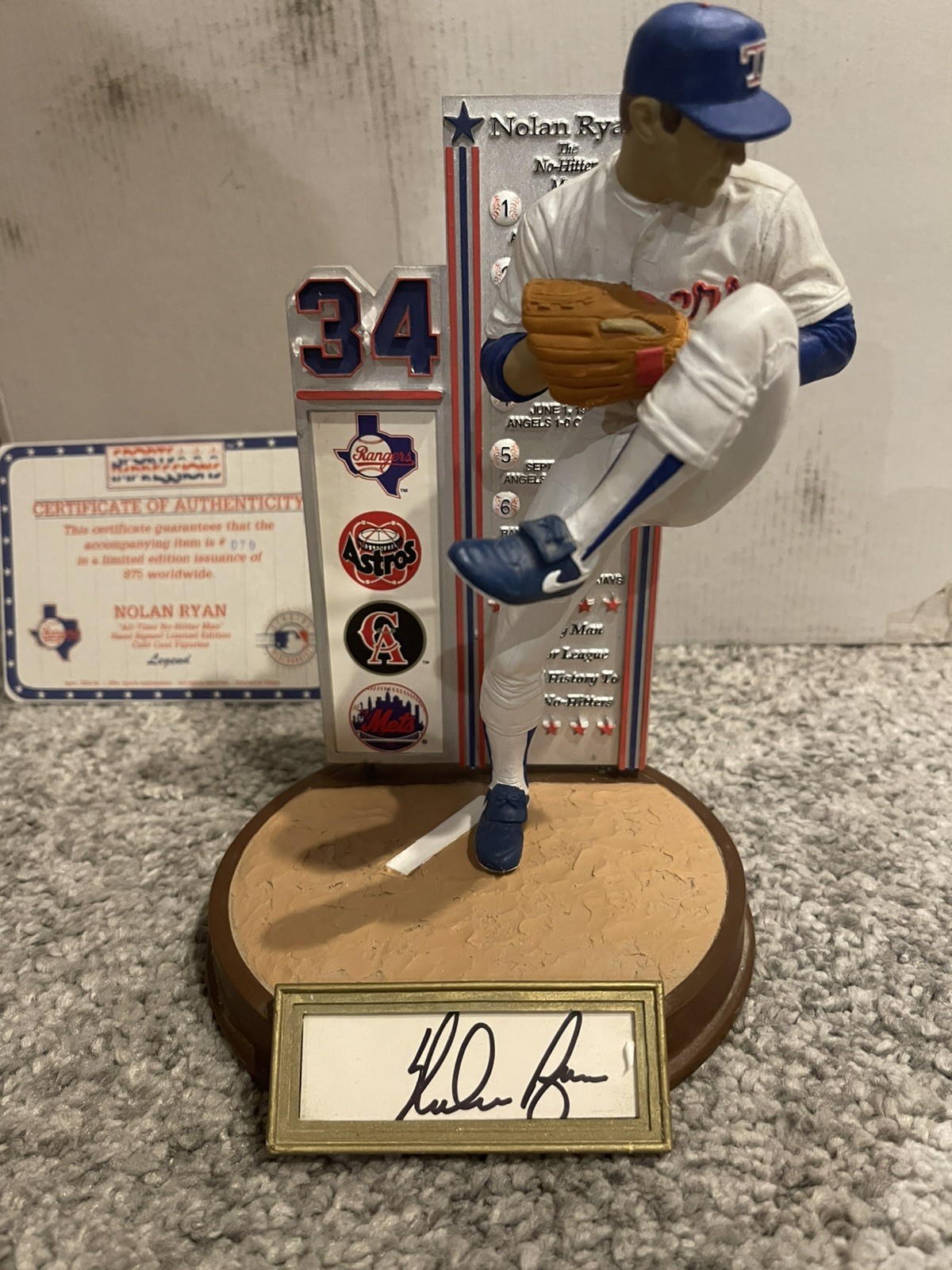 NOLAN RYAN Signed Figurine All-Time No-Hitter Man Sports Impressions COA BOX