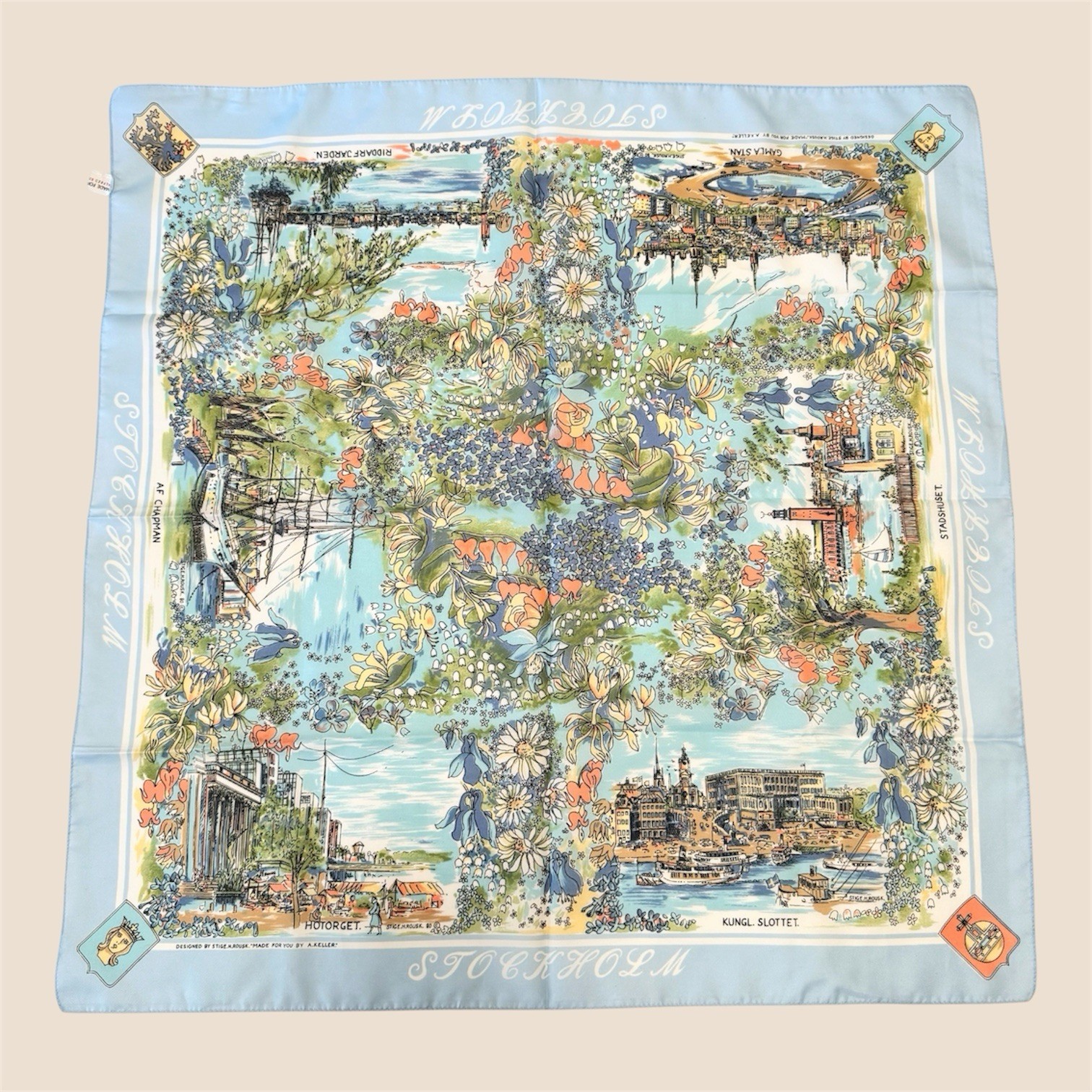 VTG Stockholm Sweden Souvenir Scarf Alfred Keller Stig Rousk Aviation Estate