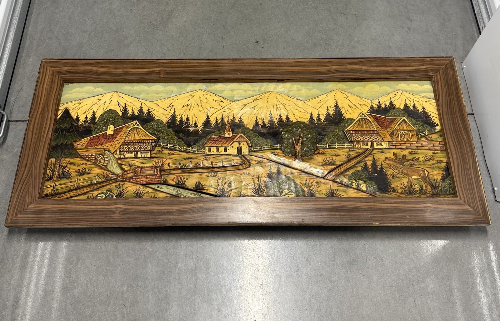 German Black Forest or  Bavarian Hand Carved Wood Picture 3D Large 55”x23”