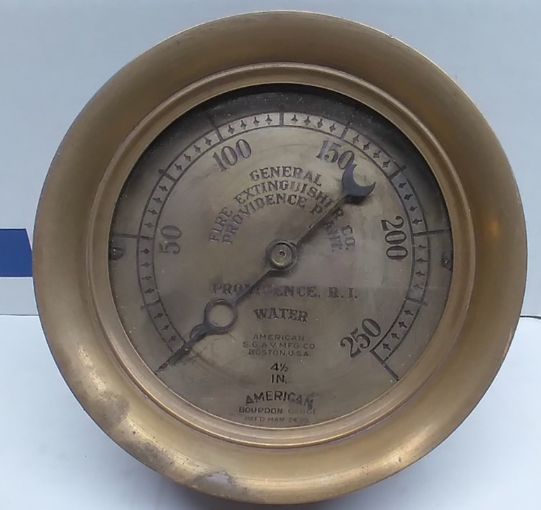 ANTIQUE GENERAL FIRE EXTINGUISHER BRASS WATER PRESSURE GAUGE PROVIDENCE RI PLANT