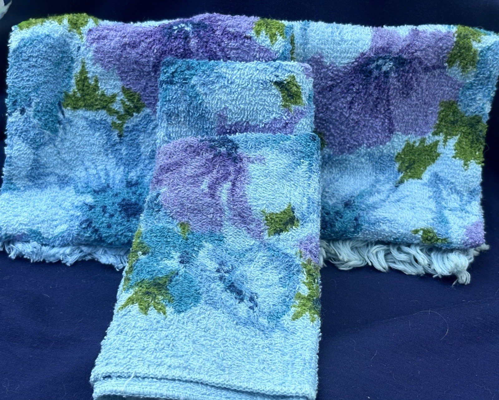 Vintage St. Marys 4 Pc Towel Set Blue Floral (2)Hand Towels (2) Washcloths
